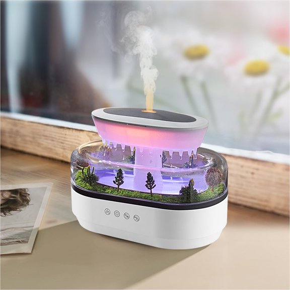Rain Diffuser 250ML Essential Oil Diffuser, Cloud Humidifier Water Drip with Music Micro Landscape Ultrasonic for Bedroom (White)