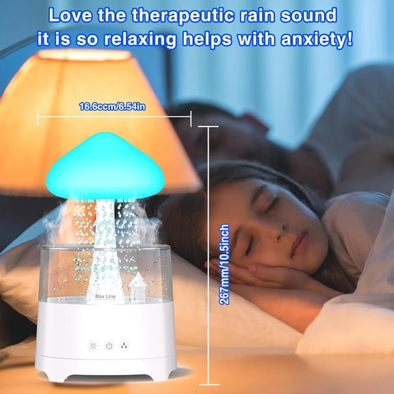 Rain Diffuser Cloud Humidifier 450ML Diffuser Water Drip Waterfall Lamp Mushroom Humidifier (Size: 6.54''x10.5'')