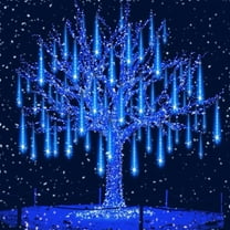 Outdoor Christmas Lights - 12 Inch 8 Tubes, Waterproof LED Meteor Shower Icicle Lights, Rain Drop String Lights for Christmas Party, Tree & Yard Decor (Blue)