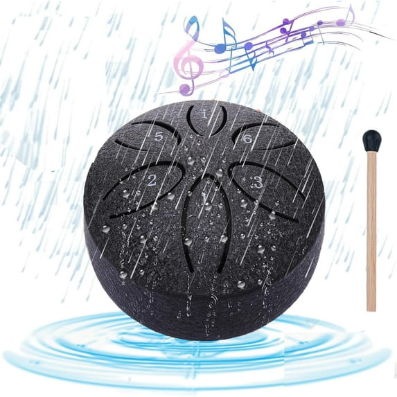 Rain Drum for Outside, 3 Inch 6 Notes Steel Tongue Drum Rain Chime, Chakra Drum for Rain Outdoor, Steel Drum Healing Instrument, Mini Handpan Drum Musical Instruments for Garden (Black)