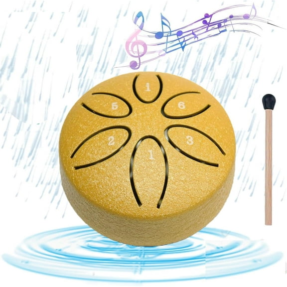 Rain Drum for Outside, 3 Inch 6 Notes Steel Tongue Drum Rain Chime, Chakra Drum for Rain Outdoor, Steel Drum Healing Instrument, Mini Handpan Drum Musical Instruments for Garden (Yellow)