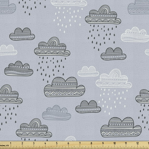 Ambesonne Rain Fabric by the Yard Upholstery, Tribal Motif Inspired, 1 Yard, Charcoal Grey Blue Grey