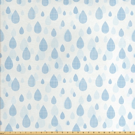 Ambesonne Rain Fabric by the Yard Upholstery, Silhouette Raindrops Grid, 2 Yards, Cobalt Blue Pale Blue