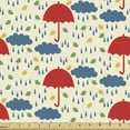 thumbnail image 1 of Rain Fabric by the Yard Upholstery, Autumn with Leaves Drops Clouds and Umbrellas, Decorative Fabric for DIY and Home Accents, Cream Multicolor by Ambesonne, 1 of 5