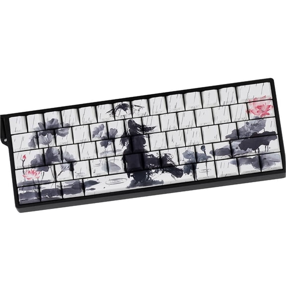 Rain Flower Themed Side Printed Keycaps PBT for 60% 68% Mechanical Keyboards