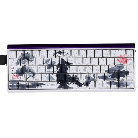 Rain Flower Themed Side Printed Keycaps for 60% 68% Mechanical Keyboards Heat Sublimation Printing