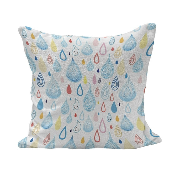 Rain Fluffy Throw Pillow Cushion Cover, Various Large and Small Heavy Rain Drops Fluid Squall Fall Season Graphic Art Print, Decorative Square Accent Pillow Case, 24" x 24", Multicolor, by Ambesonne