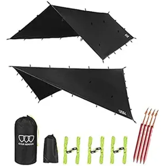 Rain Fly Tarp for Hammock  Waterproof Ultralight Camping Shelter Canopy, Black 14.7 ft x 12 ft