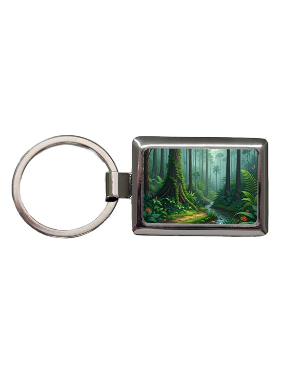 Rain Forest Beautiful Stream Metal Rectangle Keychain