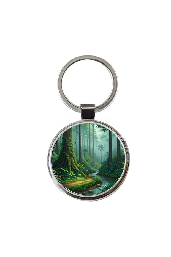 Rain Forest Beautiful Stream Metal Round Keychain