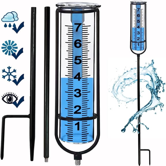 Rain Gauge 7" Freeze Proof Thickened Transparent Plastic Rain Gauge Outdoor Large Clear Numbers Rain Measuring Tool