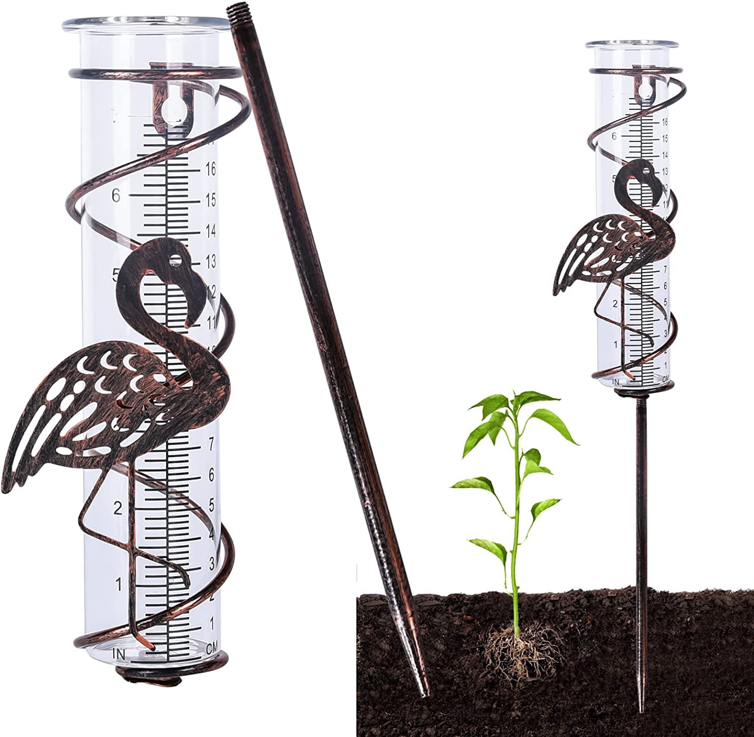 Rain Gauge, Glass Rain Gauges with Metal Stake, Wrought Iron Decorative