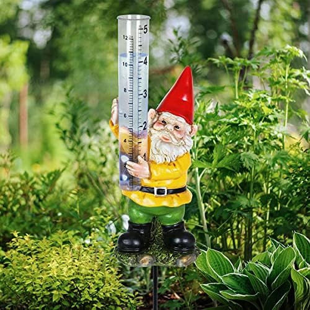 Rain Gauge Gnome Garden Stake, W/Functional Gauge, Outdoor Resin
