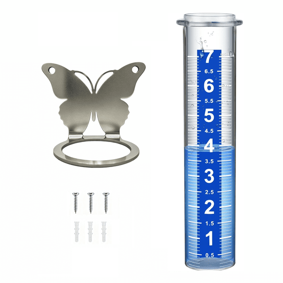 Rain Gauge Outdoor,7" Butterfly Stainless Steel Holder for Fence Post Yard Garden