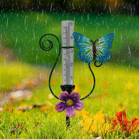 Rain Gauge Outdoor, Rain Gauge,Tube Butterfly Rain Measure Tool with Iron Stake, Decorative Rain Measure Gauge for Yard, Lawn, Garden