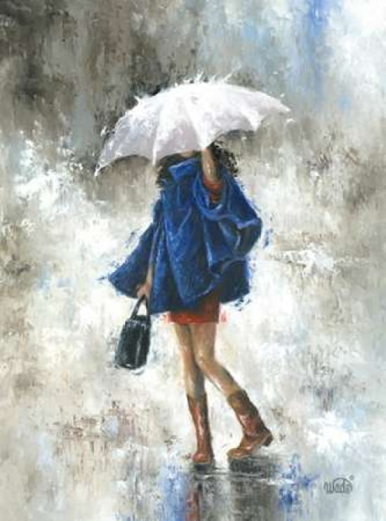Rain Girl in Blue Canvas Art - Vickie Wade (18 x 24)