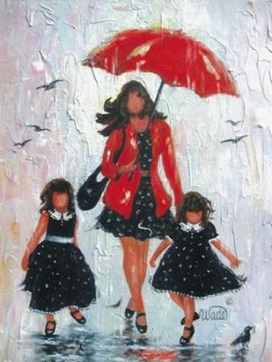 Rain Girls Red Canvas Art - Vickie Wade (18 x 24)