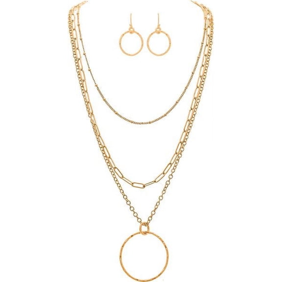 Rain Gold Circle Pendant 3 Chain Necklace Set