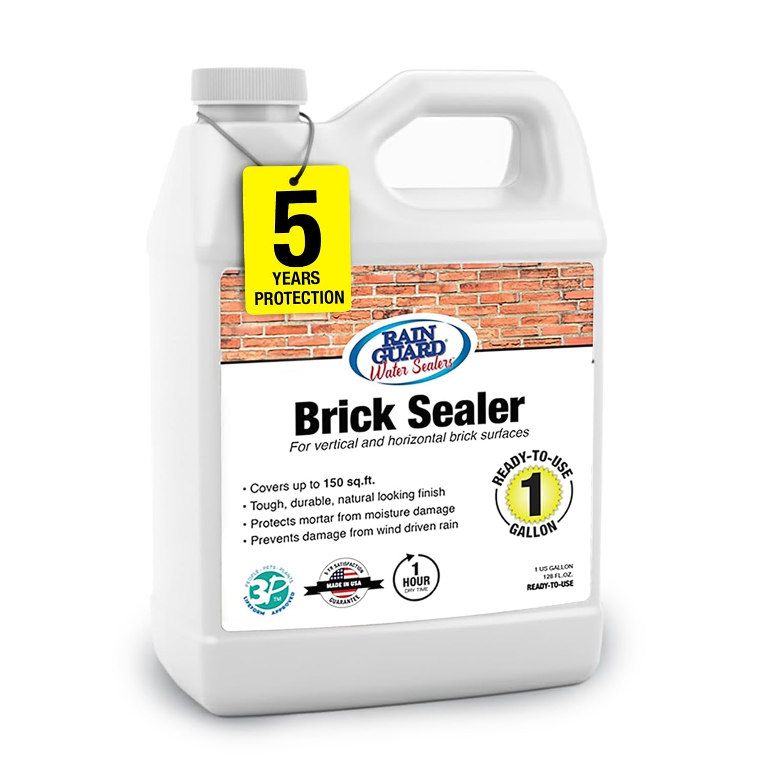 Rainguard Brick Sealer - Ready to Use Penetrating Water-Based Silane Siloxane Waterproofer for Brick, Mortar & Masonry - Water and Salt Repellent - Natural Finish, 1 Gallon