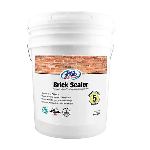 Rainguard Brick Sealer - Ready to Use Penetrating Water-Based Silane Siloxane Waterproofer for Brick, Mortar & Masonry - Water and Salt Repellent - Natural Finish, 5 Gallons