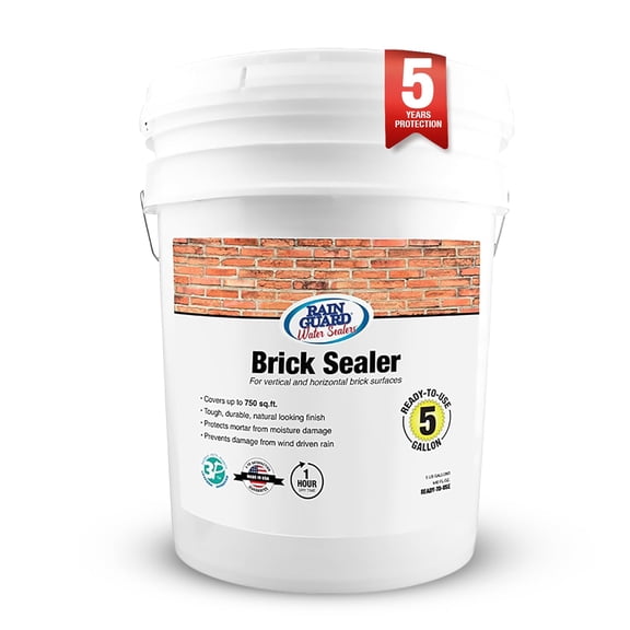 Rainguard Brick Sealer - Ready to Use Penetrating Water-Based Silane Siloxane Waterproofer for Brick, Mortar & Masonry - Water and Salt Repellent - Natural Finish, 5 Gallons