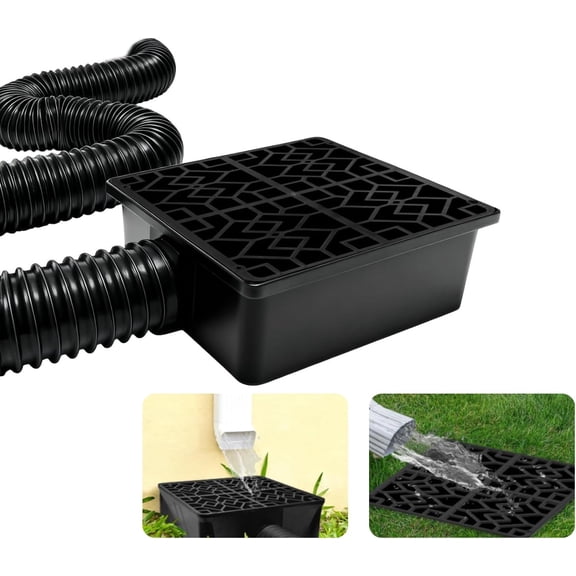 Rain Gutter Downspout Extensions with 1010in Catch Basin, Low-Profile Downspout Extender, Flexible Drainage Pipe Extends to 6.5ft, French Drain Kit & Rainwater Diverter for Foundation Protection