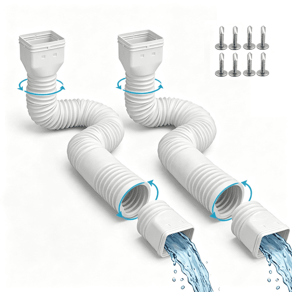 Rain Gutter Downspout Extensions Flexible,Drain Downspout Extender Connector 21"-60",Screws for Included,White,2 pack