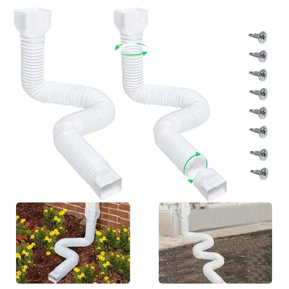 Rain Gutter Downspout Extensions Flexible,Drain Downspout Extender Connector 21"-60",Screws for Included,White,2 pack