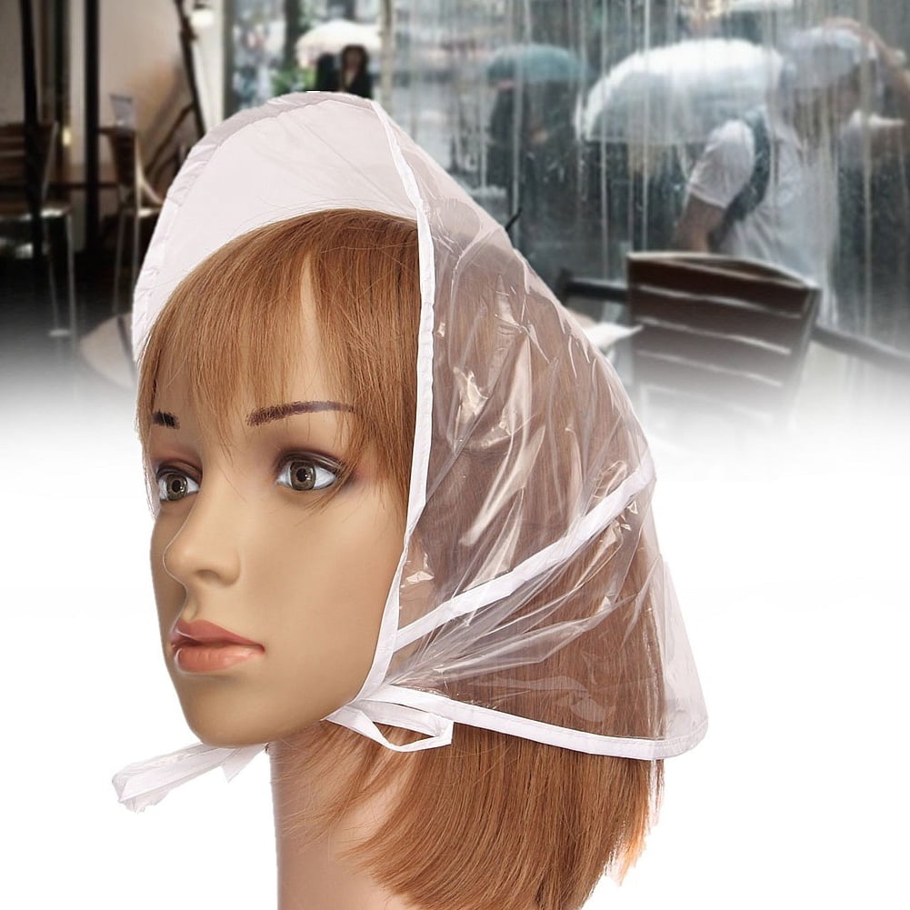Rain Hat, Clear Waterproof Reusable Plastic Women Hair Protection Rain Hat  Bonnet Cap 