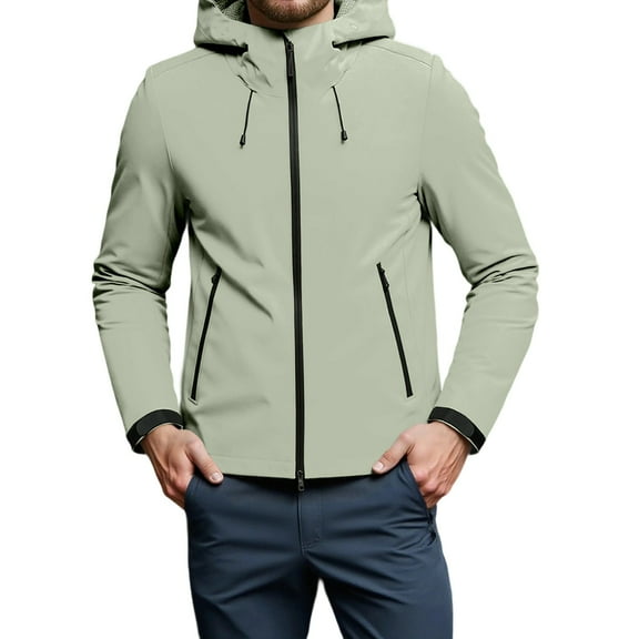 Rain Jacket with Hood Men's Water_proof Raincoats Lightweight Breathable Rain Gear Packable Workwear Big and Tall Work Outdoor Outerwear (Light Green,XL)