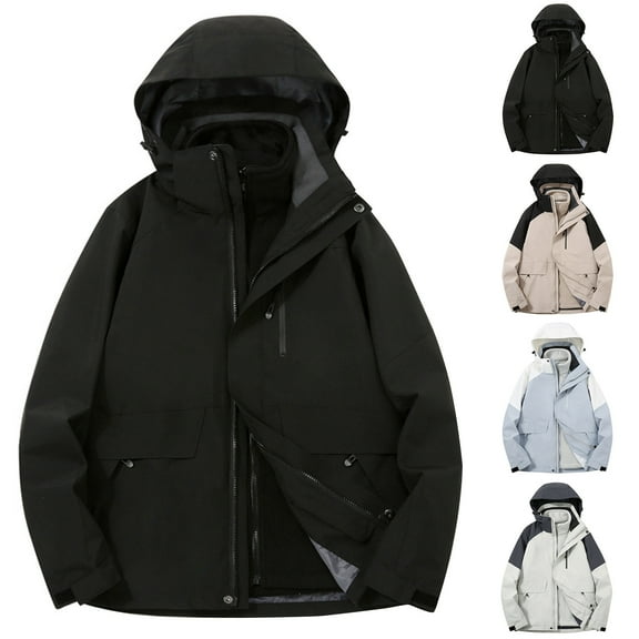 Rain Jacket Lightweight Waterproof Solid Oversized Windbreaker Plus Size Windproof Shell Packable Hooded Raincoat with Pockets for Hiking Travel Outdoor S-3XL on Clearance