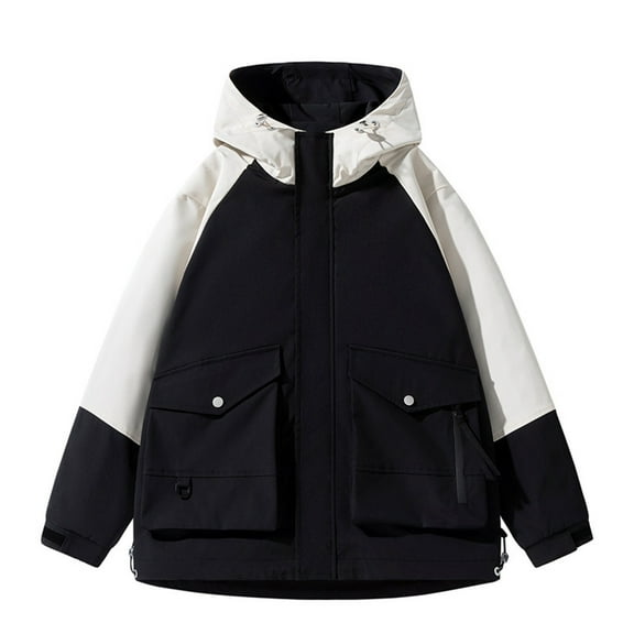 Rain Jacket Men Man Color Match Pockets Zipper Hooded Workwear Outdoor Jacket Christmas Gift