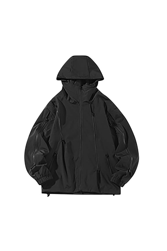 Rain Jacket for Men Waterproof with Hood Long Sleeve Raincoat Casual Loose Fitting Zipper Lightweight Shell Raincoat Windbreaker for Cycling Running Travel