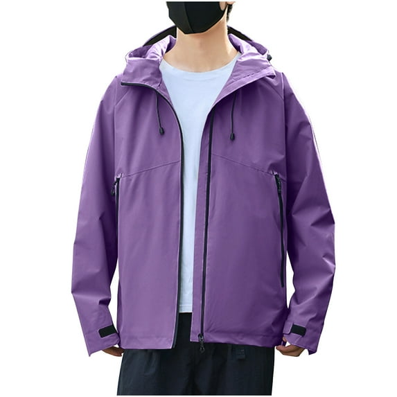 Rain Jacket Men Waterproof Lightweight Outdoor Hiking Expedition Raincoat Simple Style Soild Color Hooded Windbreaker