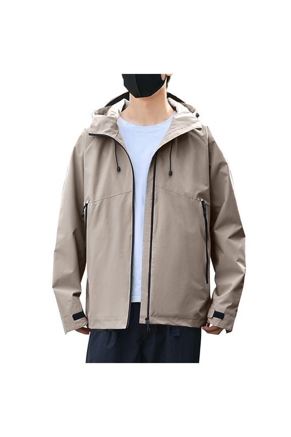 Rain Jacket Men Waterproof Lightweight Outdoor Hiking Expedition Raincoat Simple Style Soild Color Hooded Windbreaker