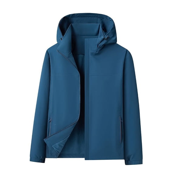 Rain Jacket Mens Solid Hooded Long Sleeve Windbreaker Waterproof Windproof Fleece Outerwear Coat with Zip Pockets Outdoor Sports Casual Jacket