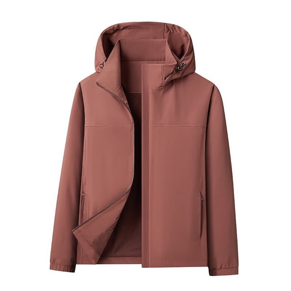 Rain Jacket Mens Solid Hooded Long Sleeve Windbreaker Waterproof Windproof Fleece Outerwear Coat with Zip Pockets Outdoor Sports Casual Jacket