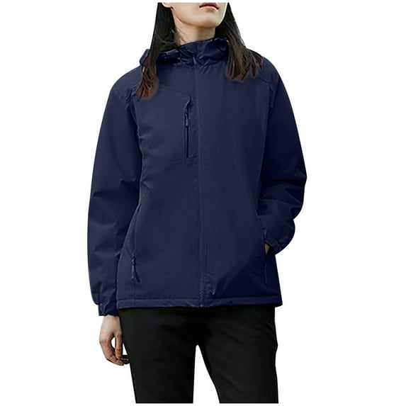Rain Jacket Waterproofs Long Sleeve Zip Up Ski Jackets Lightweight Hooded Windbreaker Anorak Travel Hiking Outdoor Coats with Pockets Navy xl