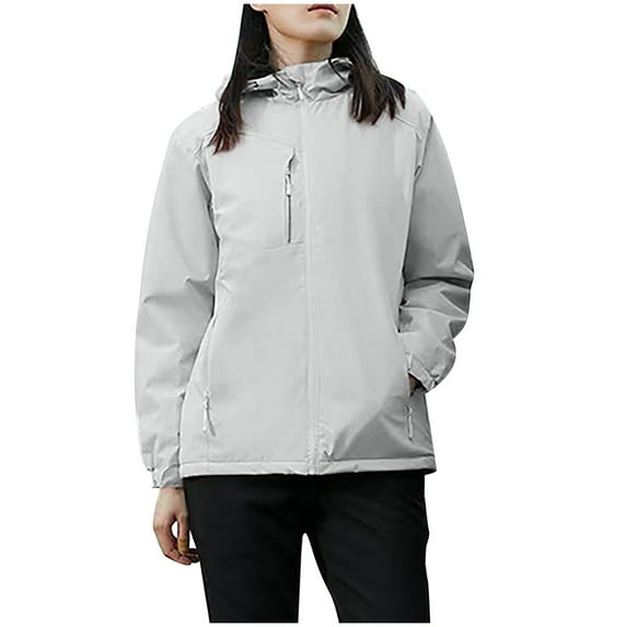 Rain Jacket Waterproofs Long Sleeve Zip Up Ski Jackets Lightweight Hooded Windbreaker Anorak Travel Hiking Outdoor Coats with Pockets White s