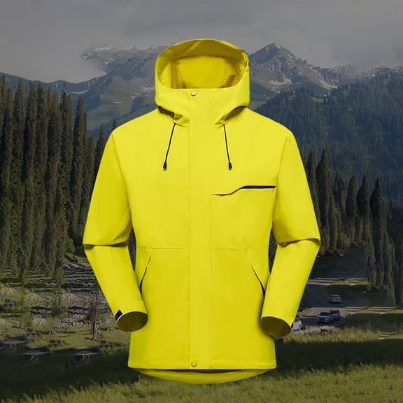 Rain Jacket Women, Ladies'Spring And Winter Waterproof Hooded Pocket Zipper Jacket Outdoor Mountaineering Clothing Sports Jacket, Lightweight Rain Jacket, Yellow-L