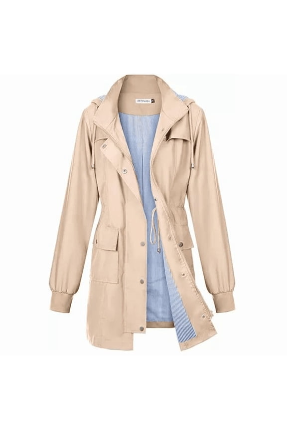 Rain Jacket Women Lightweight Raincoat Waterproof Windbreaker Striped Climbing Outdoor Hooded Trench Coats