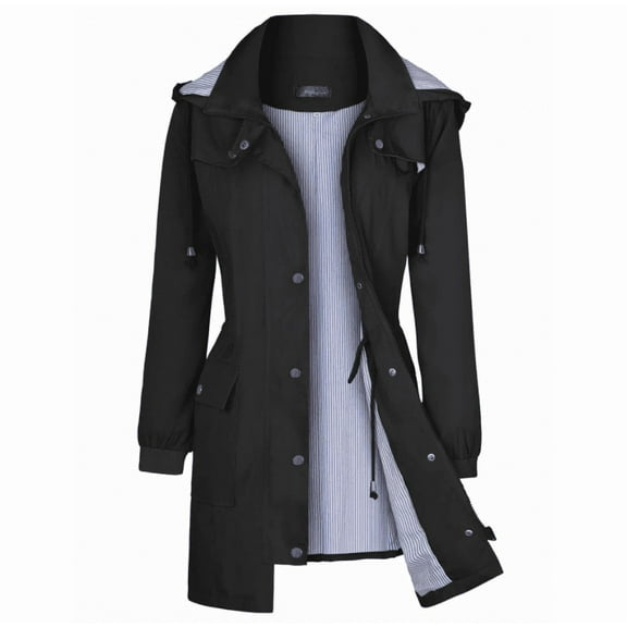 Rain Jacket Women Lightweight Raincoat Waterproof Windbreaker Striped Climbing Outdoor Hooded Trench Coats