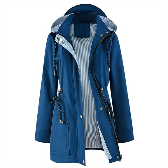 Rain Jacket Women Lightweight Raincoat Windbreaker Striped Climbing Outdoor Hooded Trench Coats