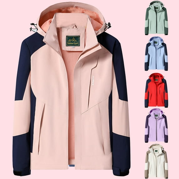 Rain Jacket Women Lightweight Waterproof Plus Size Raincoat Packable Hooded Windbreaker with Pockets for Outdoor M-4XL on Clearance