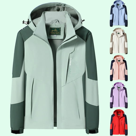 Rain Jacket Women Lightweight Waterproof Plus Size Raincoat Packable Hooded Windbreaker with Pockets for Outdoor M-4XL on Clearance