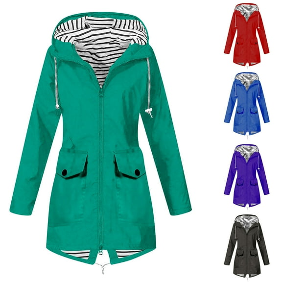 Rain Jacket Women Lightweight Waterproof Solid Color Plus Size Raincoat Casual Loose Windproof Outdoor Hooded Windbreaker With Pocket S-5XL on Clearance