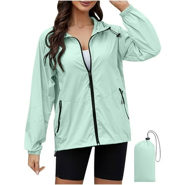 Rain Jacket Women Lightweight Waterproof Windbreaker Jacket Hooded Packable Rain Coats with Pockets