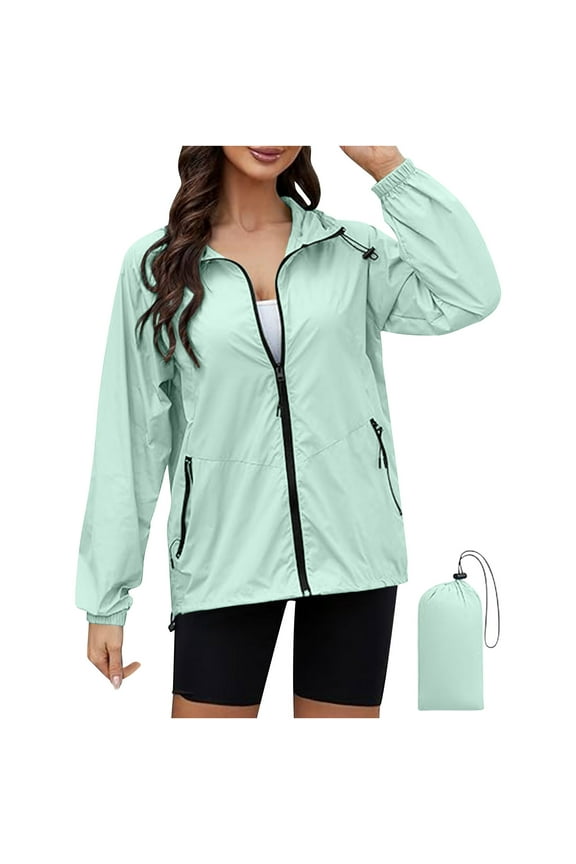 Rain Jacket Women Lightweight Waterproof Windbreaker Jacket Hooded Packable Rain Coats with Pockets