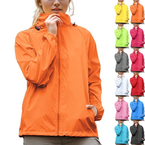 Rain Jacket Women Lightweight Womens Rain Jacket With Hood Windbreaker Jackets Sun Hoodie UV Protection Waterproof Windproof Raincoats With Storage Bag Plus Size XS-XXXL