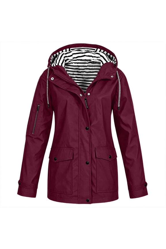 Rain Jacket Women Lightweight Zip Up Rain Coat Outdoor Hiking Waterproof Jacket Fall Raincoat Windbreaker with Hood